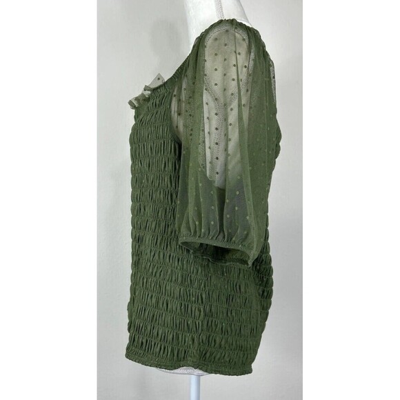 Torrid Dot Mesh Square Neck Smocked Top in Olive Green Plus Size 3X (22-24) - Picture 9 of 12